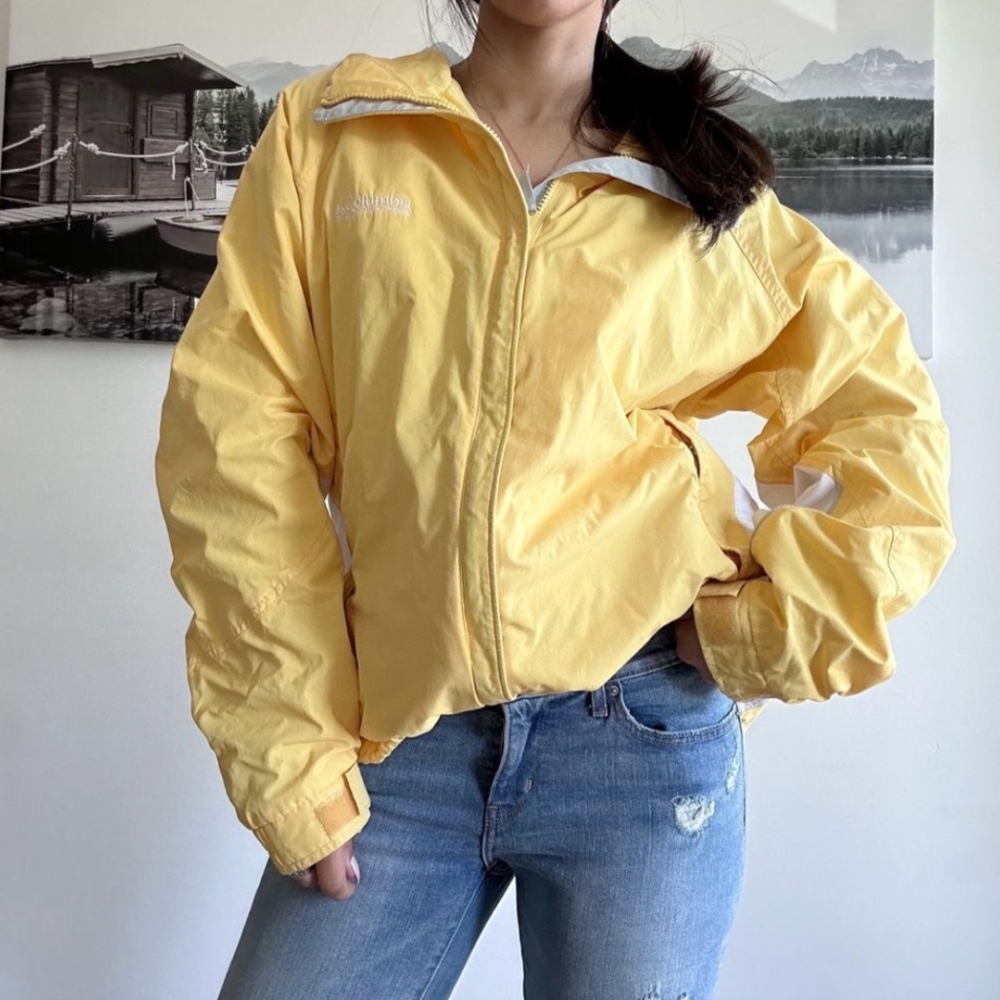 Vintage 2000s y2k Columbia yellow white bomber windbreaker